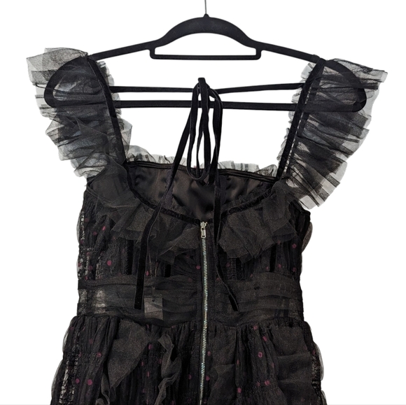 NWT For Love and Lemons Janelle Black Pink Polka Dot Tiered Ruffle Maxi Dress - Picture 11 of 14